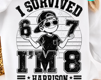 I Survived 67 Now I'm 8 PNG: Retro 8th Birthday Design Birthday Celebration png Vintage Eight Years Old Graphic (Digital Download)