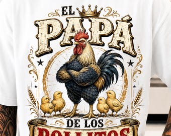El Papá de los Pollitos PNG: grappige Spaanse haan papa clipart Vaderdag png Latino boerderijhumor (digitale download)