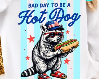 Bad Day to Be A Hot Dog Funny Raccoon Hotdog 4th of July PNG: Patriotic Raccoon Humor Independence Day png BBQ Clipart (Digital Download)