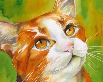 Tabby cat print watercolor art painting 8x10 ready to gift or frame