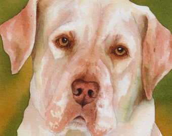 Yellow lab watercolor art print, 8x10 Labrador Retriever artwork