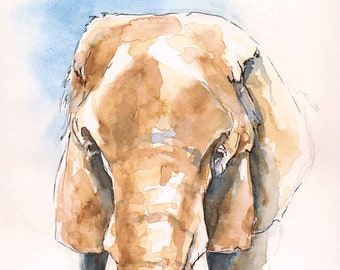 Elephant - Original watercolor painting - Zoo art - 9x12 - Ready to gift or Frame - Wildlife Artwork
