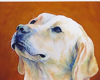 Watercolor dog print of a yellow lab dog portrait, 8x10 ready to gift or frame