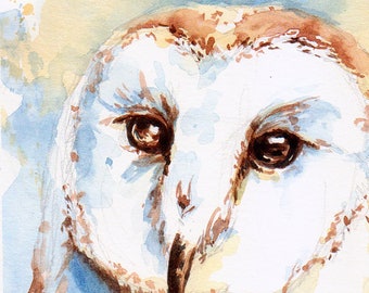 Barn owl painting, original watercolor art. wall decor, owl artwork, Matted and ready to gift or frame