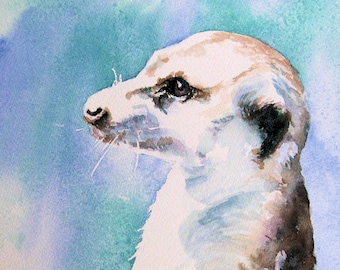 Meerkat artwork, original watercolor painting, African animal zoo art, square 11 x 11, wildlife painting, wall decor, ready to gift or frame