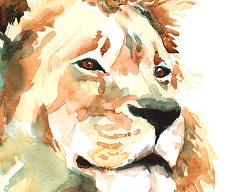 Watercolor zoo painting lion  portrait , 8x10, wildlife artwork, original watercolor art, illustration, ready to gift or frame, wall decor