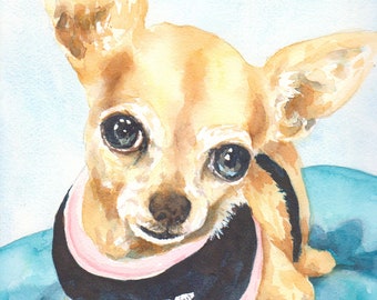 Custom original watercolor pet portrait painting hand drawn hand painted painting from your photos dog painting pet memorial gift 6x8