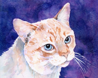 Tabby cat watercolor pet portrait painting original hand drawn and painted