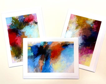 Notecards, set of 3 blank greeting cards, Prints from Abstract Pastel Paintings - Ready to gift or to send - 5 x 7 Inches