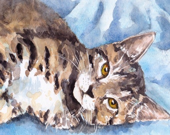 Cat portrait from your photos, hand drawn and painted original watercolor cat painting, custom pet portrait