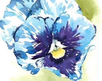 8 x 10 Purple pansy flower original watercolor artwork, botanical art ready to gift or frame