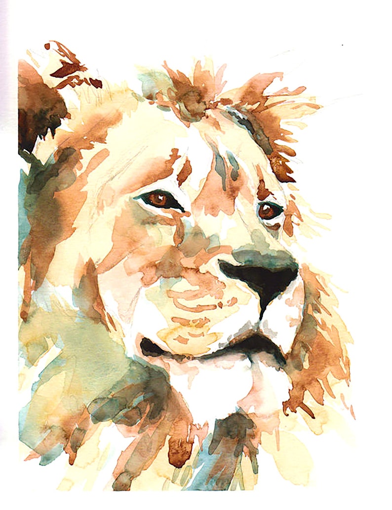 Watercolor zoo painting lion portrait , 8x10, wildlife artwork, original watercolor art, illustration, ready to gift or frame, wall decor image 1