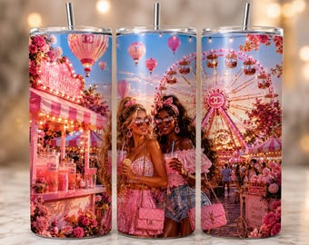 Pink Lemonade Fair Tumbler Wrap PNG, Summer Carnival Tumbler Design, Girls Trip Sublimation, 20oz Skinny Tumbler Wrap