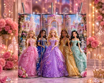 Princess Tumbler Wrap PNG, Princess Castle Tumbler Design, Fairytale Princess Gift, Girls Birthday Tumbler, 20oz Skinny Wrap PNG