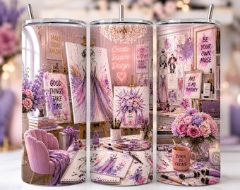 Fashion Designer Studio Tumbler Wrap PNG, Fashion Illustration Tumbler Design, Creative Artist Sublimation, 20oz Skinny Tumbler Wrap