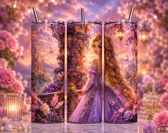 Rapunzel Tumbler Wrap PNG, Princess Tumbler Design, Fairytale Princess Gift, Fantasy Castle Tumbler Wrap, 20oz Skinny Tumbler PNG