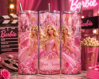 Barbie Princess Tumbler Wrap PNG, Personalized Barbie Birthday Gift for Girls, 20oz Skinny Tumbler Sublimation Design