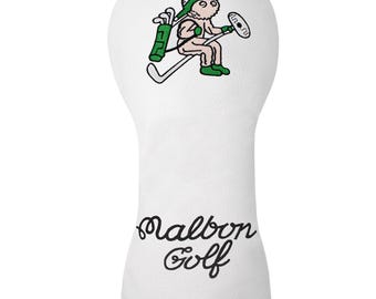 Capas para tacos de golfe Malbon Pilot Wood Driver WF Hybrid em couro branco