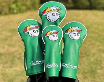 Capas de couro Malbon Golf Sun umbrella Head Covers Driver WF Hybrid HeadCops Green