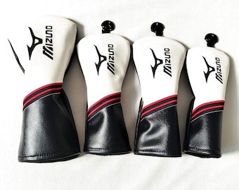 Capas de couro para cabeças de tacos de golfe Mizuno, modelo blade, na cor branca.