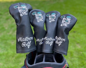 Malbon Golf Fat Wood Head Covers Driver WF Hybrid Leather HeadCovers Black