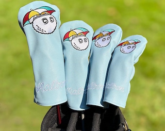 Capas de couro Malbon Golf Sun umbrella Head Covers Driver WF Hybrid HeadCops azuis