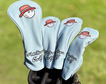 Capas para Cabeças de Madeira de Golfe Malbon, em Couro, para Lâminas e Mallets, Azuis