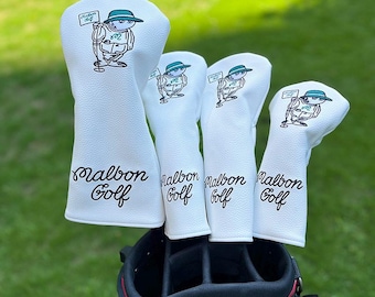 Malbon Golf Fat Wood Head Covers Driver WF Hybrid Leather HeadCovers White