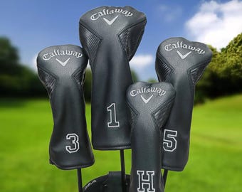 Copritesta in pelle per legni e ferri da golf Callaway, magnetici, neri.