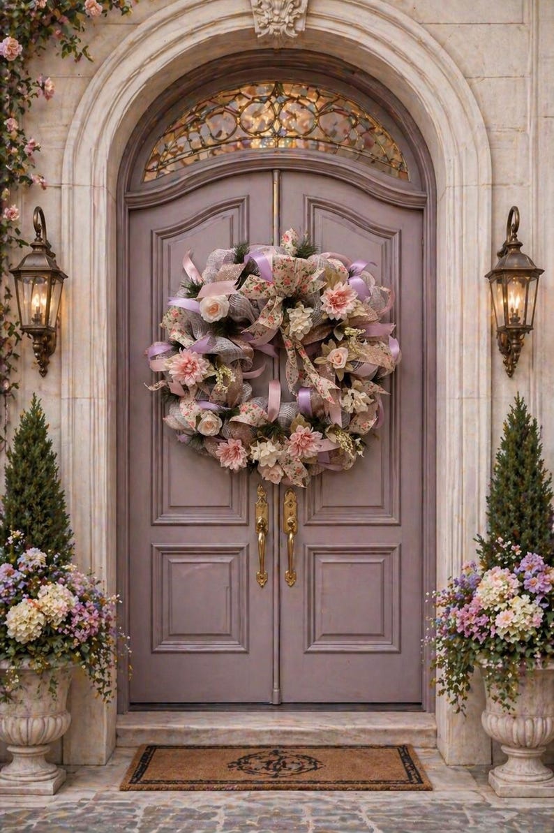 Blush Garden Romance Wreath, Elegant Pink & Cream Floral Door Wreath ...