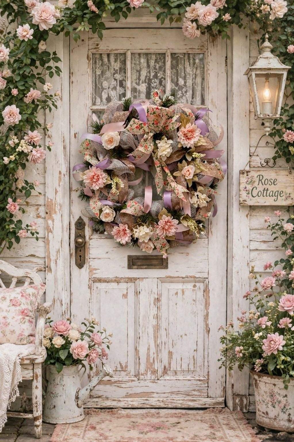 Blush Garden Romance Wreath, Elegant Pink & Cream Floral Door Wreath ...