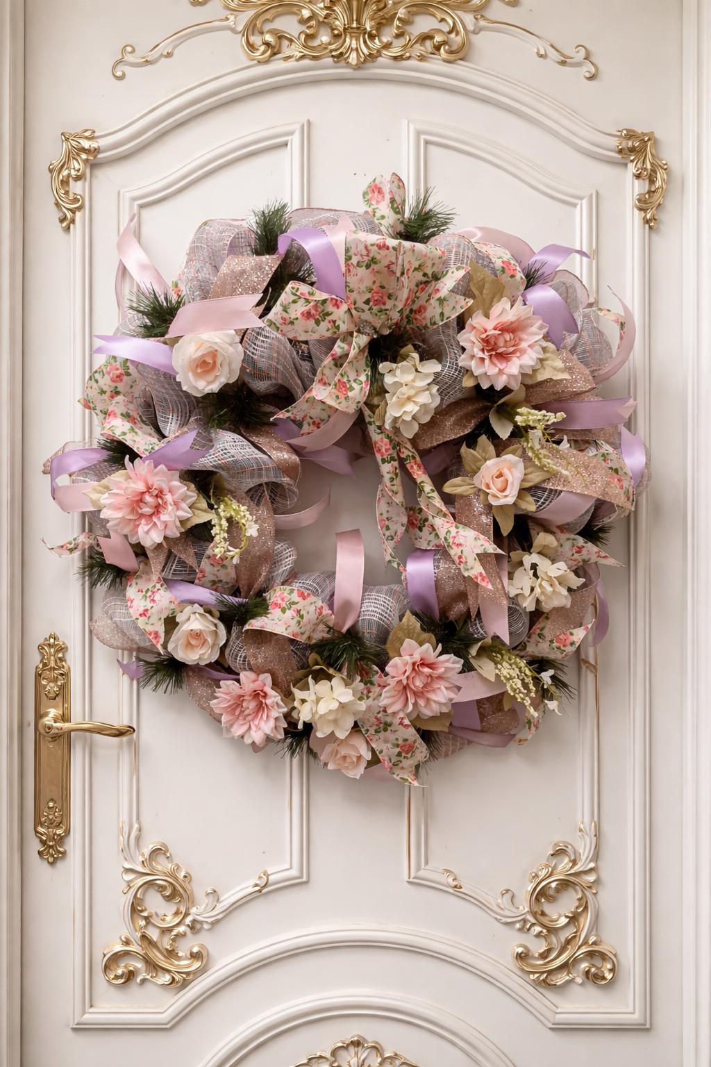 Blush Garden Romance Wreath, Elegant Pink & Cream Floral Door Wreath ...