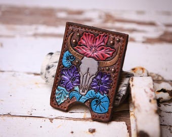 Steer Skull Leather Card Holder Wallet