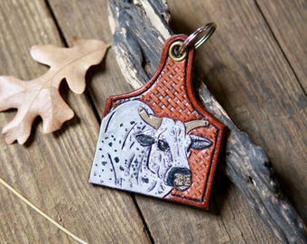 Bucking Cow Leather Keychain