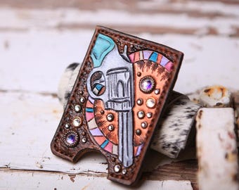Vintage Turquoise Leather Card Holder Wallet