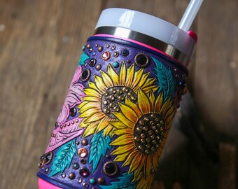 Summer Sunflowers Leather Wrap & Tumbler