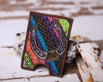 Horse Shoe Leather Card Holder Wallet