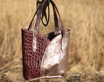 Burgundy and Gold Shoulder Bag, Leather, Cowhide