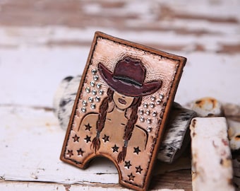 Brunette Cowgirl Leather Card Holder Wallet