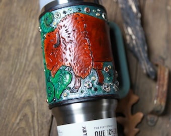 American Bison Buffalo Leather Wrap & Tumbler