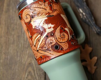 Sepia Paint Horse Leather Wrap & Tumbler