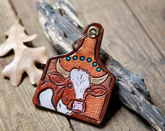 Steer Cow Leather Keychain