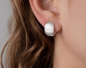 Brushed Matte Crescent Huggie Hoop Earrings | 925 Sterling Silver, Hypoallergenic, Bridesmaid Jewelry Gift