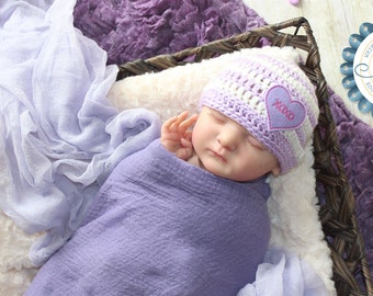 Newborn Valentines Hat, Baby Candy Heart Beanie, Conversation Heart, Valentine's Day Photo Prop