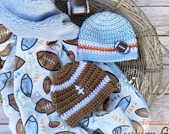 Gorro de fútbol para recién nacidos y conjunto de mantas / Gorro de fútbol para bebés / Traje para ir a casa / Accesorio de fútbol para bebés / Regalo de baby shower / Accesorio fotográfico