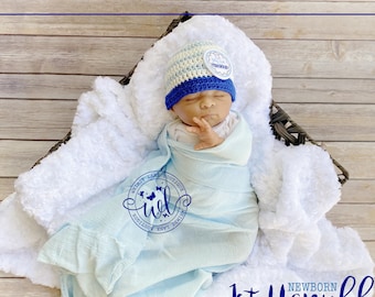 Newborn Hanukkah Hat, Star My First Hanukkah Beanie, Crochet White and Blue Hat, Holiday Going Home Outfit, Baby Photo Prop