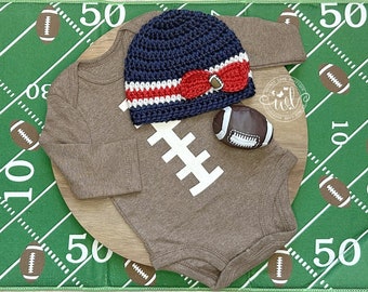 Baby Football Hat | Newborn Football Team Spirit Hat | Going Home Outfit | Football Bodysuit Costume | Baby Shower Present | Gift Set