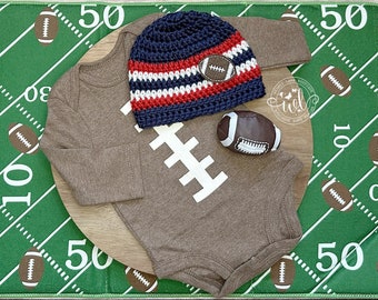 Baby Football Hat | Newborn Football Team Spirit Hat | Going Home Outfit | Football Bodysuit Costume | Baby Shower Present | Gift Set