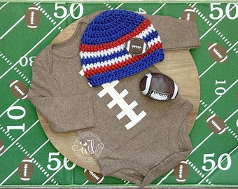 Newborn Football Hat | Baby Football Team Hat | Team Spirit | Going Home Outfit | Football Bodysuit Costume | Baby Shower Present | Gift Set