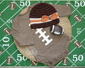 Newborn Football Hat | Baby Football Team Hat | Team Spirit | Going Home Outfit | Football Bodysuit Costume | Baby Shower Present | Gift Set